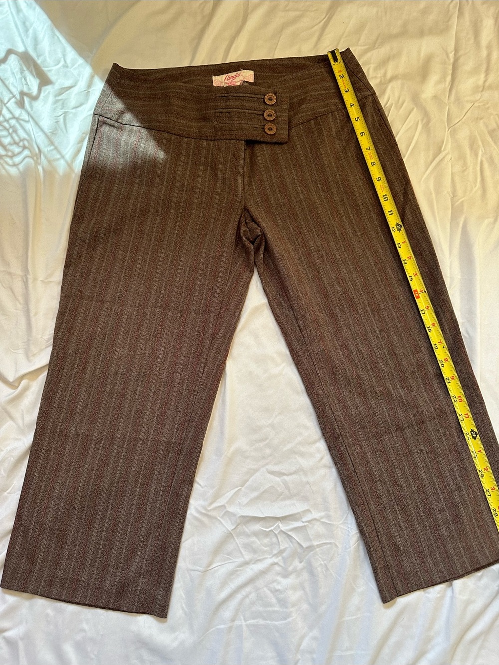 Candie's Brown Pinstripe Capris with Triple Button Waist